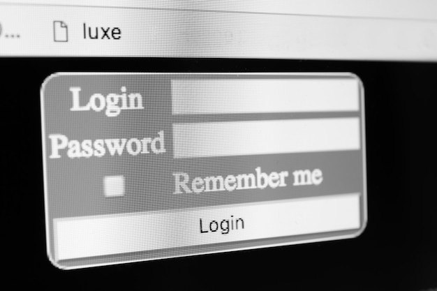 Login form on computer screen