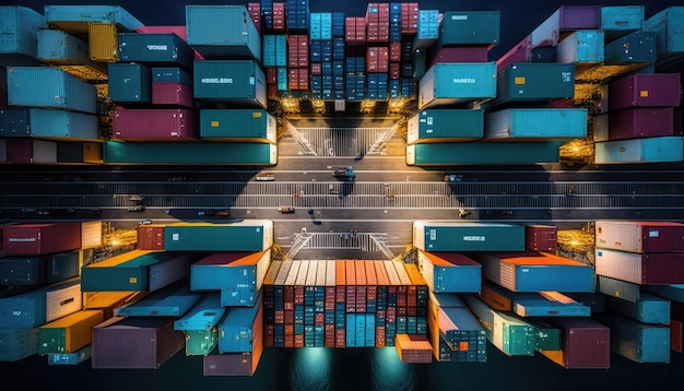 Foto impresa logistica import export spedizione vista aerea container spedizioni internazionali realizzato da aiintelligenza artificiale