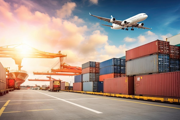 Логистический бизнес импорт экспорт доставка Вид с воздуха Контейнерные международные перевозки