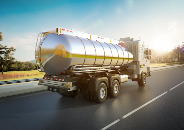 Logistic oil tank semi trailer truck or lorry on highway\
road