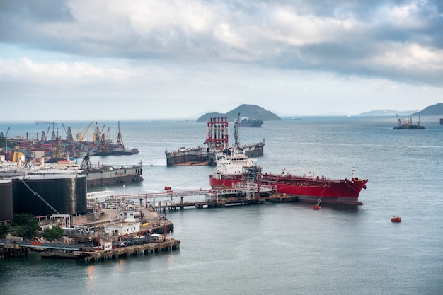 Logistic ship with cargo containers in port