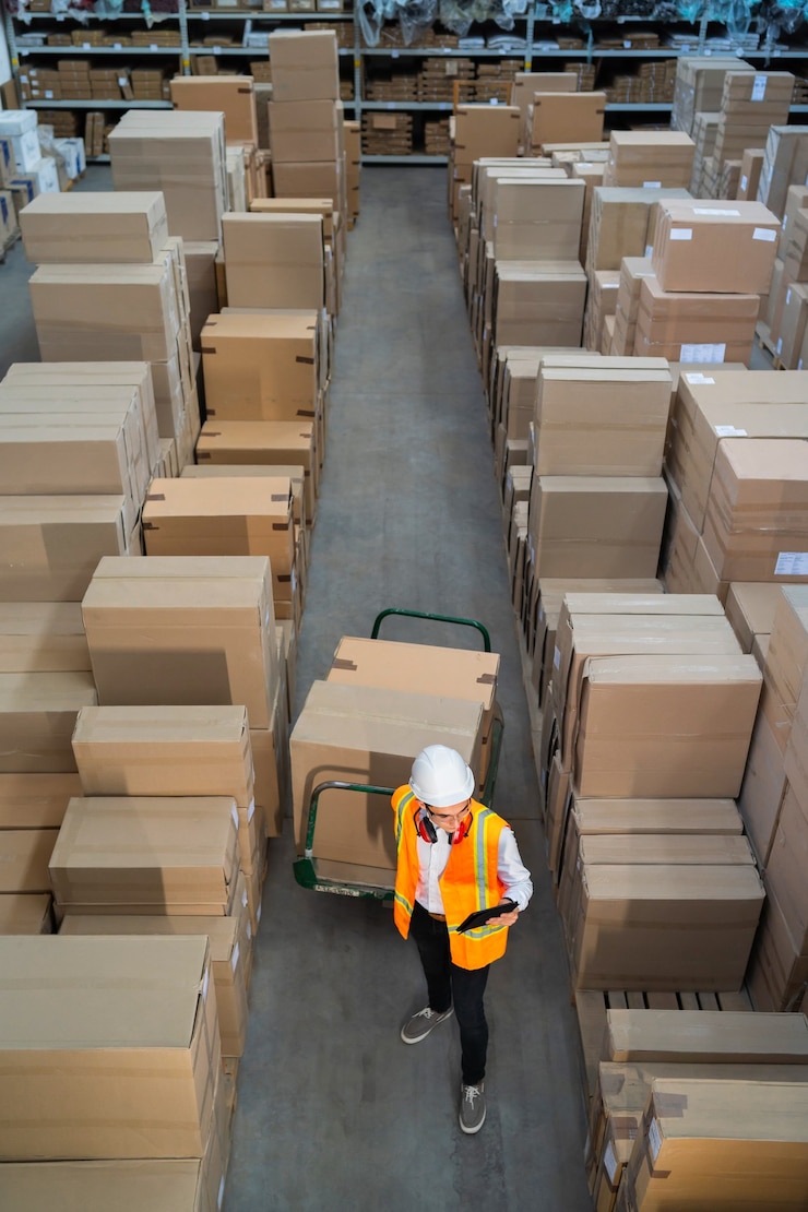 Photo logistic worker delivering boxes