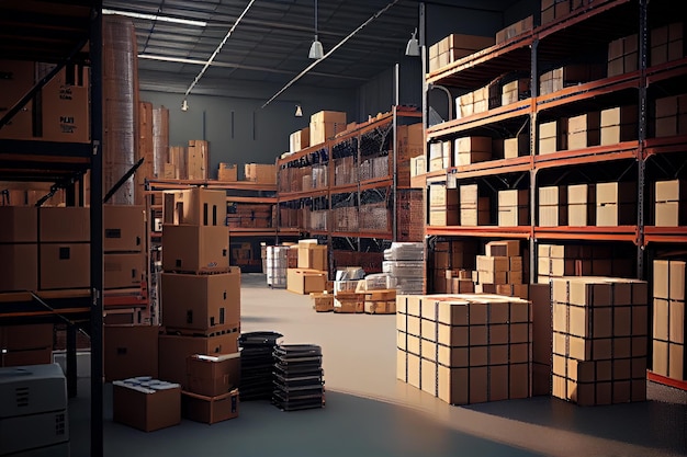 Logistics center Warehouse boxes Generative AI Generative AI