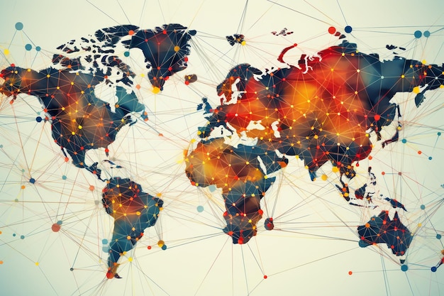 логистическая сеть, соединяющая различные города и страны, подчеркивающая роль технологий