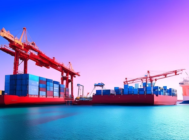 Photo logistics ship with sea and purple sky