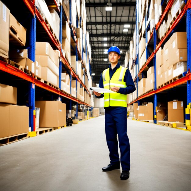 Logistics staff working outside large logistics warehouses