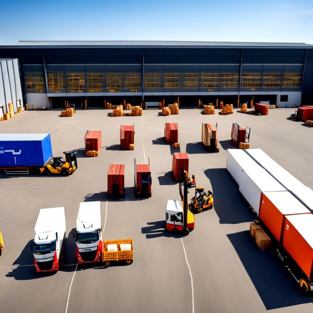 Logistics staff working outside large logistics warehouses