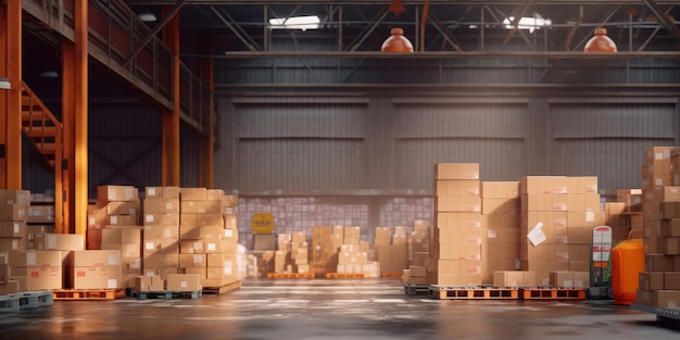 Logistiek Magazijn vol Kartonnen Dozen Sorteren Distributie voor Bezorgservice Generatieve Ai