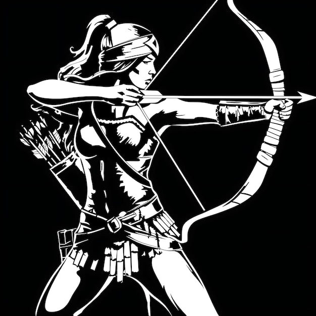 Logo Amazon Warrior With a Bow and Arrow Fierce and Independent T Tshirt Tattoo Collage Design Art