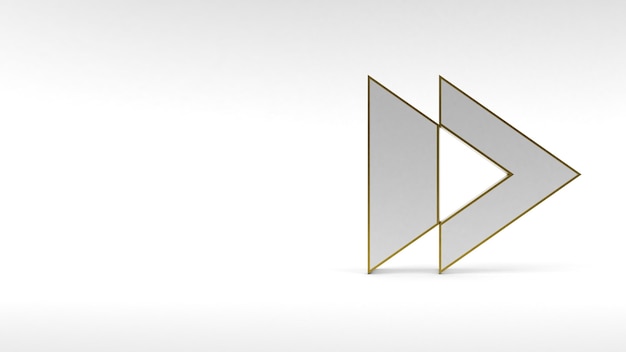 Кнопка со стрелкой логотипа на белом фоне с золотой каймой и мягкими тенями. 3D-рендеринг.