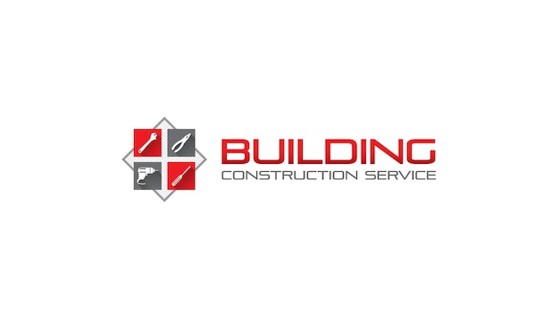 a logo for building construction service with a crane and a sign for construction service