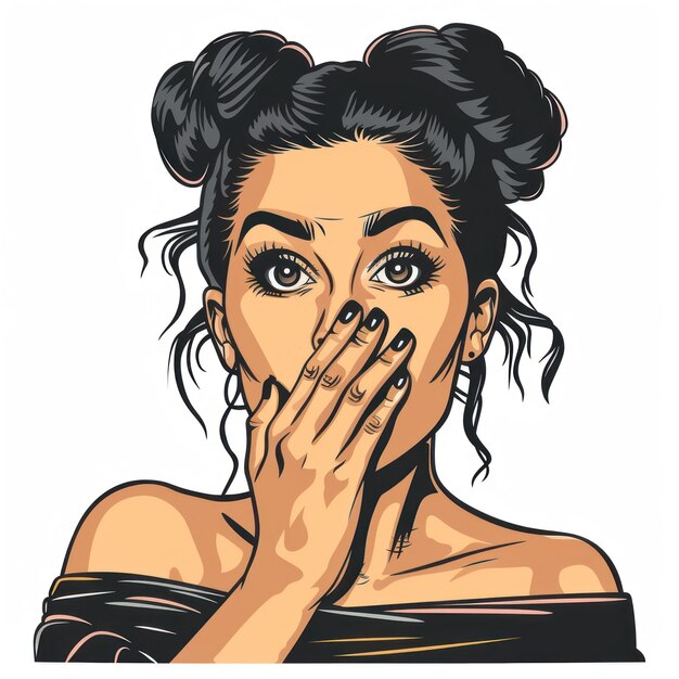 Логотип персонажа мультфильма Женщина покрывает рот рукой цвет фона векторная иллюстрация