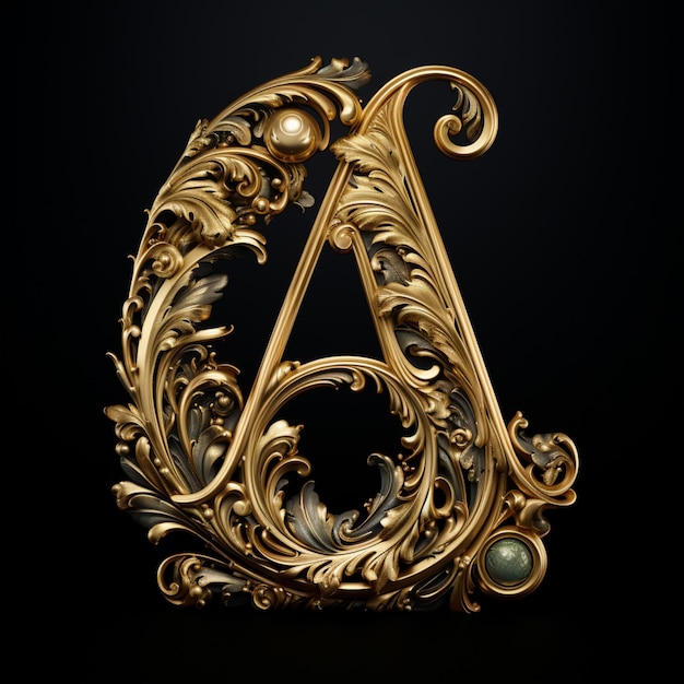 Photo logo of a classical letter a in black and gold with detailed designs