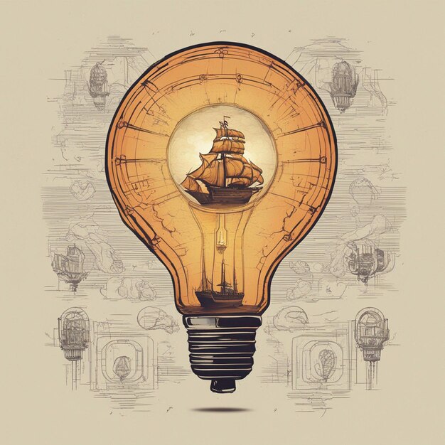 Logo for a company where the image is a caravelshaped light bulb with a brain inside