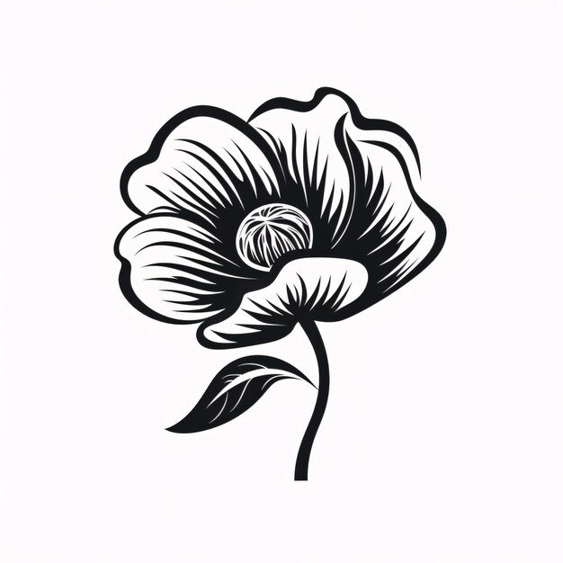 Foto concept del logo fiore bianco e nero con foglie e petali fiori in fiore un simbolo della primavera nuova vita