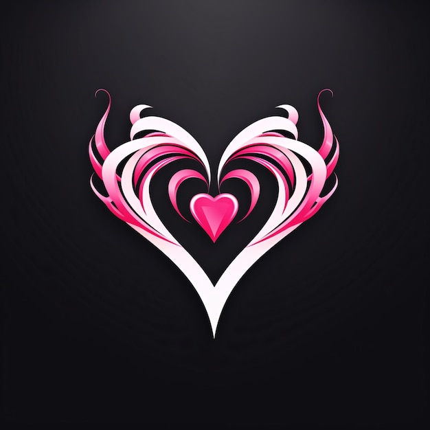 Photo logo concept white and pink stripes forming a heart dark background heart as a symbol of affection and love