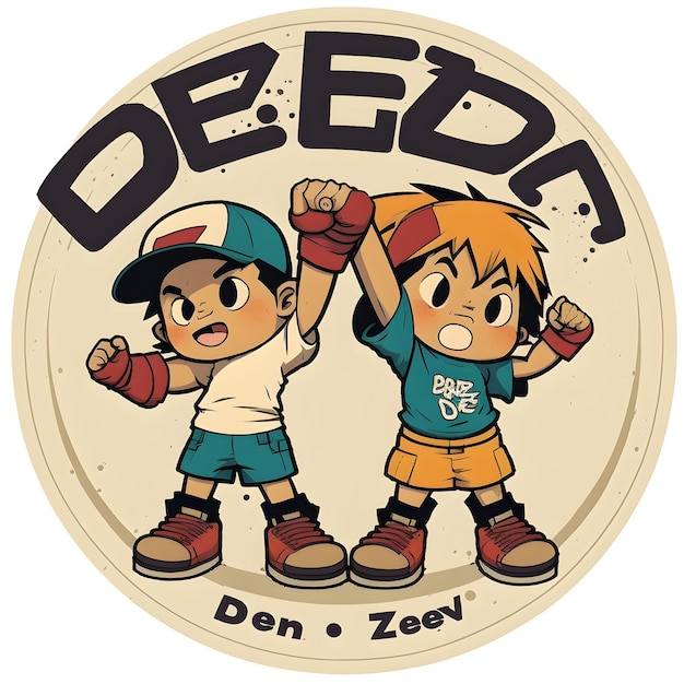 den zeve のロゴには 2 人の少年が描かれています。