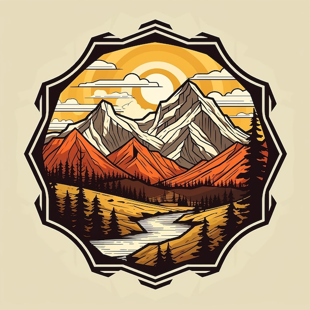 The logo design is in the shape of a honeycomb depicting a simple comicstyle mountain and a pine