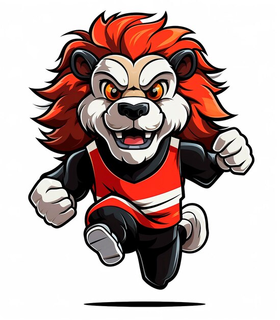 Photo logo design white background black and red lion mascot