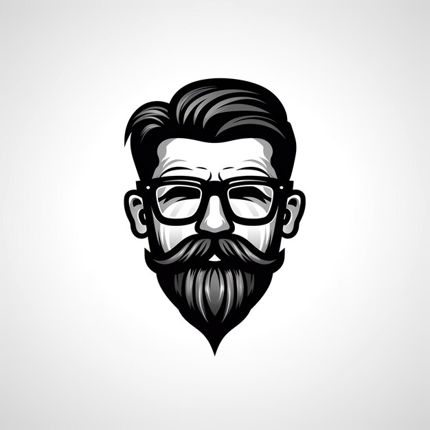 Photo logo emblem with the face of a bearded man with a mustache and glasses on a white isolated background