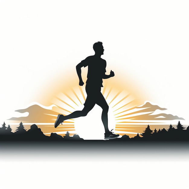 logo emblem with a silhouette of a running male runner athlete on a white background