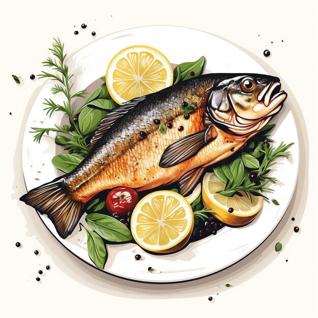 Logo of a fish restaurant or fish store concept of Mediterranean and healthy food menu seafood ads