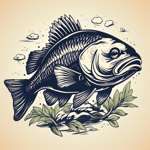地中海料理と健康食品メニューのシーフード広告の魚レストランまたは魚店のコンセプトのロゴ