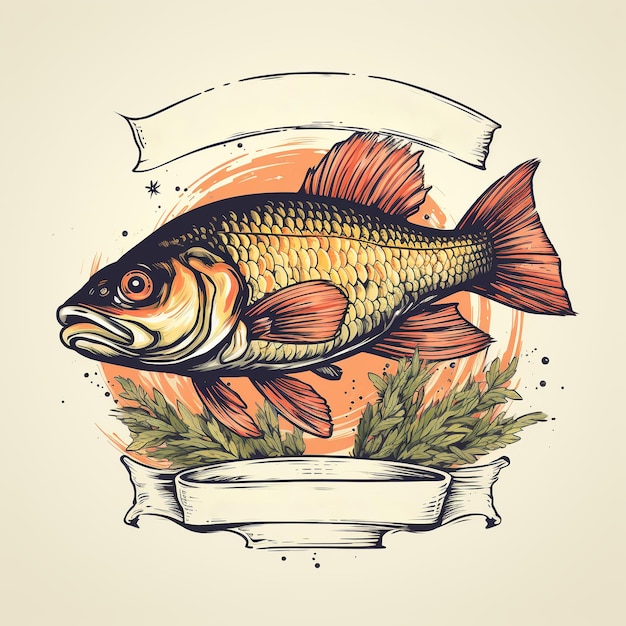 地中海料理と健康食品メニューのシーフード広告の魚レストランまたは魚店のコンセプトのロゴ