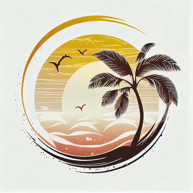 Logo flat design palm tree beach sunset wave sout