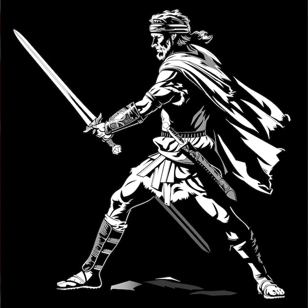 Photo logo gallic warrior with a longsword a determined expression in a tshirt tattoo collage design art