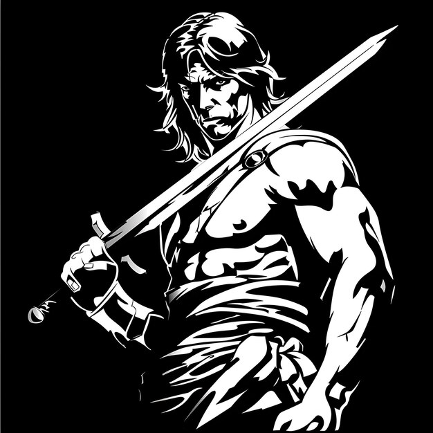 Logo Gallic Warrior With a Longsword a Determined Expression in a Tshirt Tattoo Collage Design Art