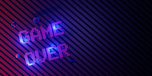 Foto logo game over neon laser color alphabet effetto bagliore divertente e gioiosa illustrazione 3d