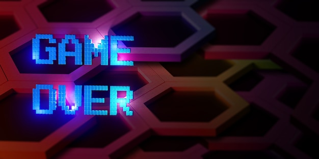 Foto logo game over neon laser color alphabet effetto bagliore divertente e gioiosa illustrazione 3d