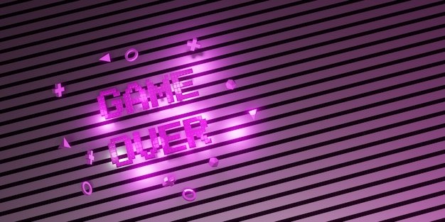 Logo Game Over Neon Laser Color Alphabet Glow Effect Leuke en vrolijke 3D-afbeelding