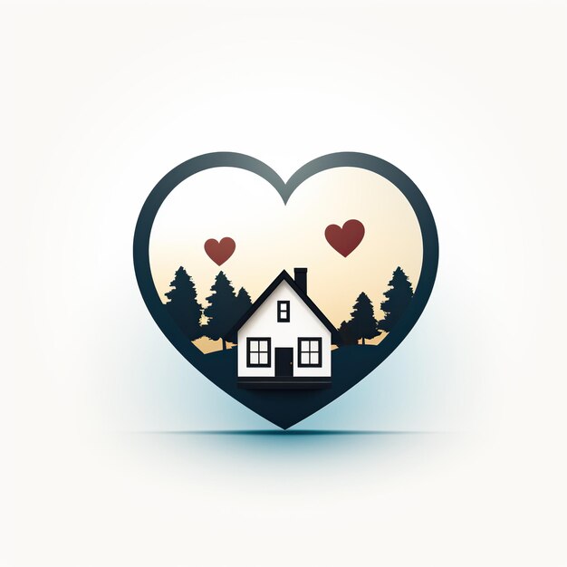 Foto logo a forma di cuore casa su sfondo bianco emblema per un'agenzia immobiliare affitto di proprietà e assicurazione domiciliare