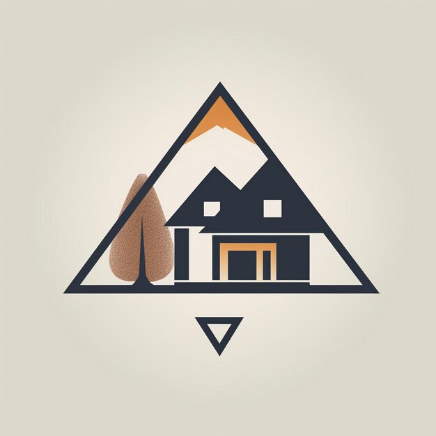 a logo for a house with a house and a house in the background.