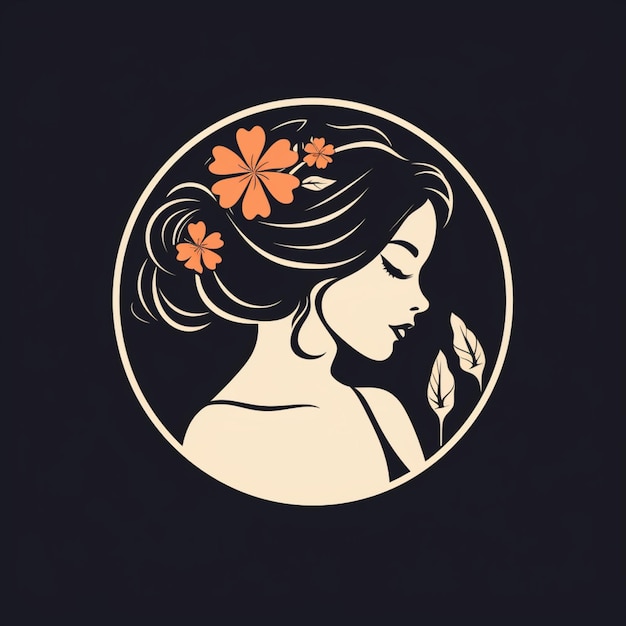 Photo logo includes a girl and a flower is flat mini ai generated art