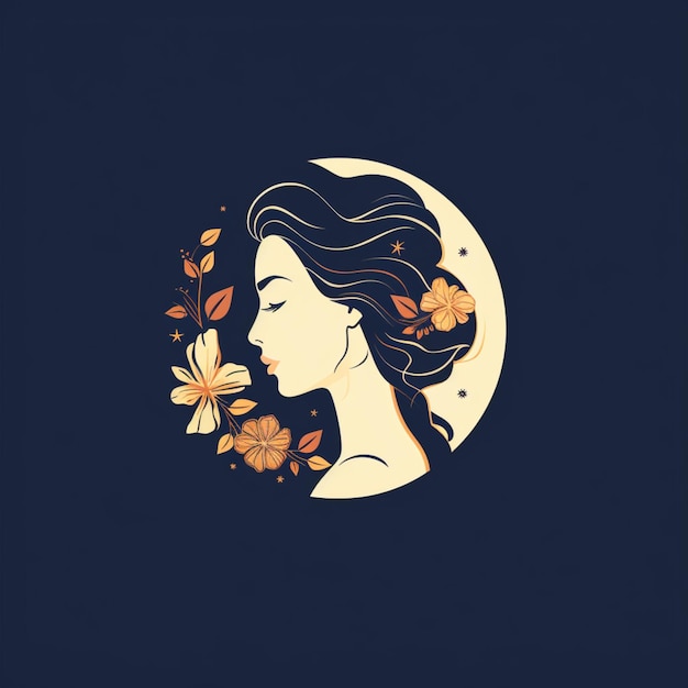 Logo includes a girl and a flower is flat mini Ai generated art