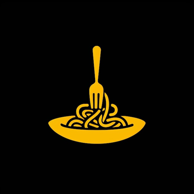 Foto logo per pasta o tagliatelle italiane su giallo linea a contorno piatto sottile e disegno lineare