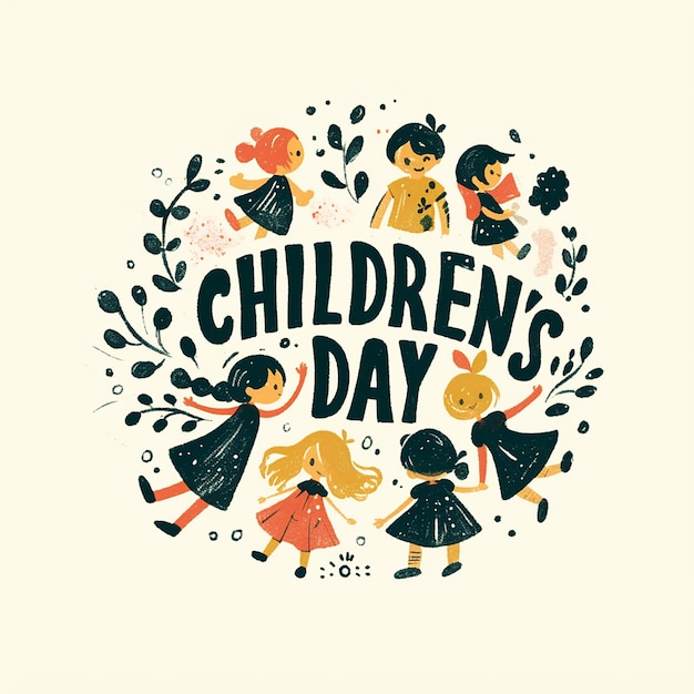 Foto logo kinderdag is een leuke en kleurrijke gebeurtenis voor kinderen een groep kinderen die spelen en een leuke tijd hebben