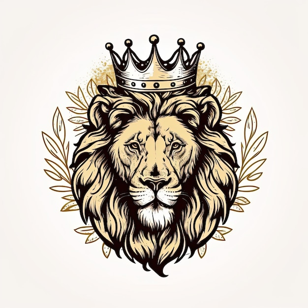 Logo of king lion with crown minimalist simple element illustration Generative AI