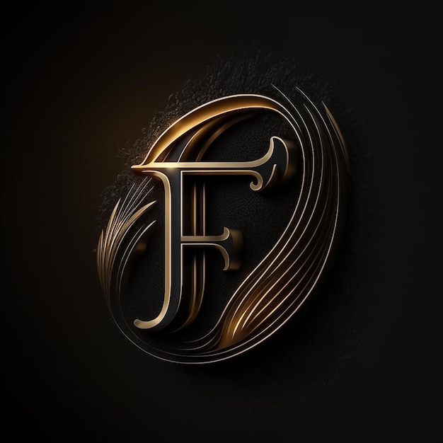 Foto logo per la lettera f con un moderno alfabeto 3d in stile classico su sfondo nero generato da ai