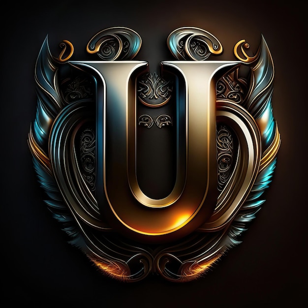 Logo letter U met gouden en rode details