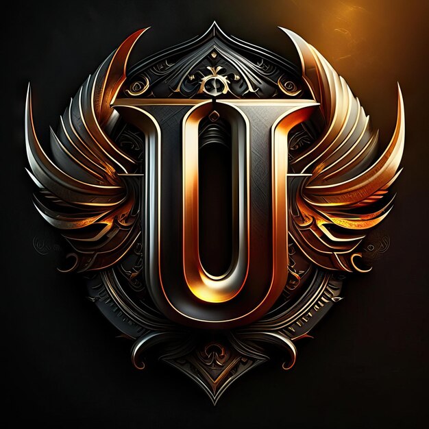 Logo letter U met gouden en rode details