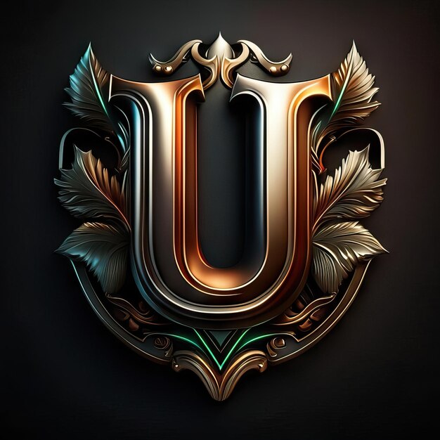Фото Логотип буквы u с золотыми и красными деталями