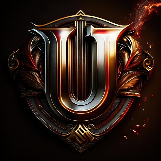 Foto logo lettera u con dettagli oro e rossi