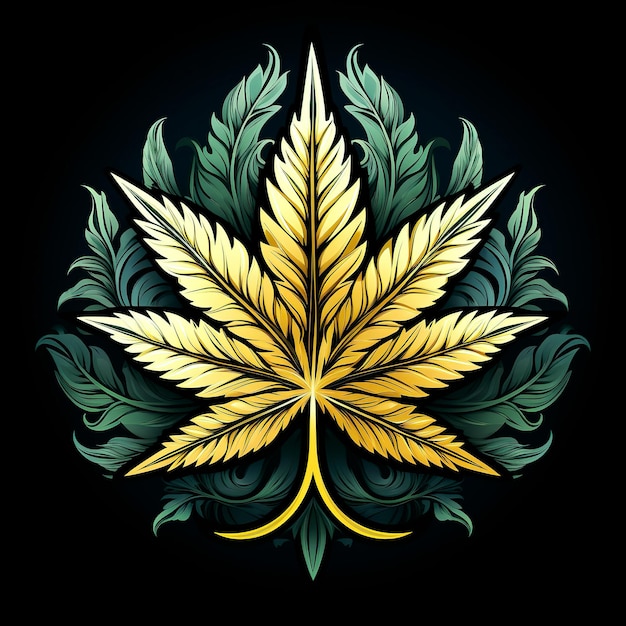 Foto logo met een cannabis marihuanablad op een zwarte achtergrond voor een legale winkel