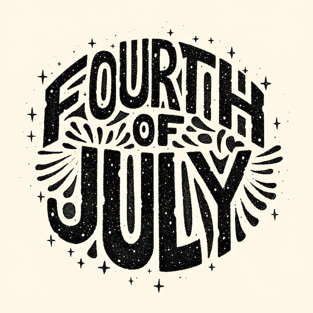 Logo met sterren en de woorden Vierde juli geschreven in cursief