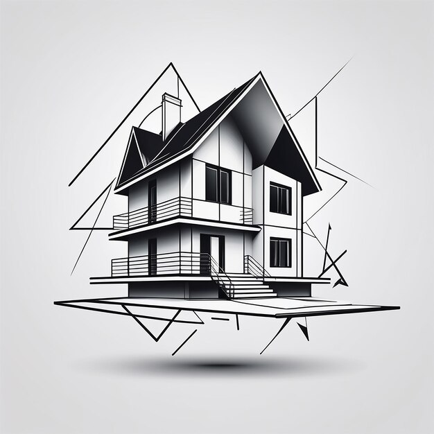 Logo minimalism UHD 4k house image drawing on plane geometric sharp lines outline use of pap