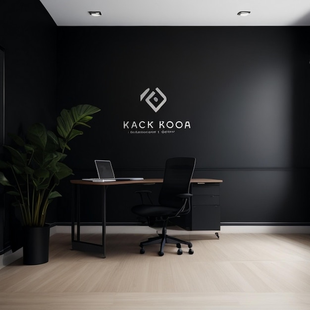 Logo mockup on black wall office room